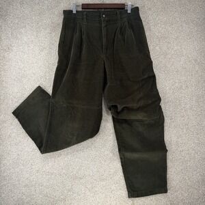 Covington Vtg 90s Y2k Green Cotton Pleat Corduroy Trousers Men 32x32 Chunky Fade